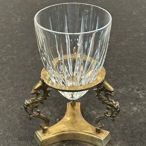 Vintage Hollywood Regency Brass Dragon & Glass Urn Vase 6" Tall